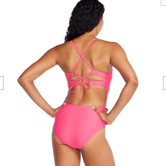 NWT Speedo Women's Pink Swimsuit One Piece Flex Double Cross Back Moderate Cut 8 - Picture 2 of 8